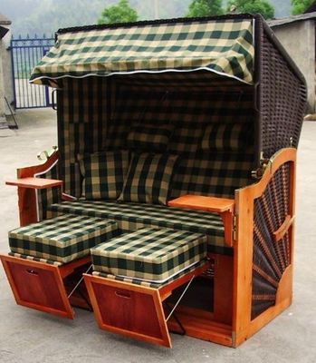 All Weather Waterproof Roofed Wicker Beach Chair With Two Seat