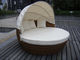 Half Round Outdoor Rattan Daybed With White Cushion And Pillow
